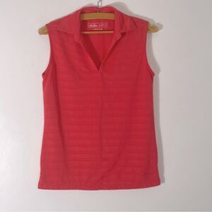 Lady Hagen Hydro-Dri Pink Striped Collared V Neck Tank Top Size S